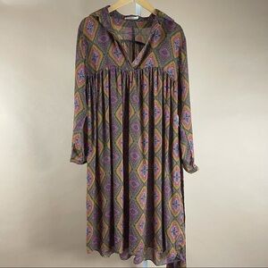 Hazel Large Boho Aztec Flowy Loose Dress Pleat V Neck Swim Cover Vacation Summer